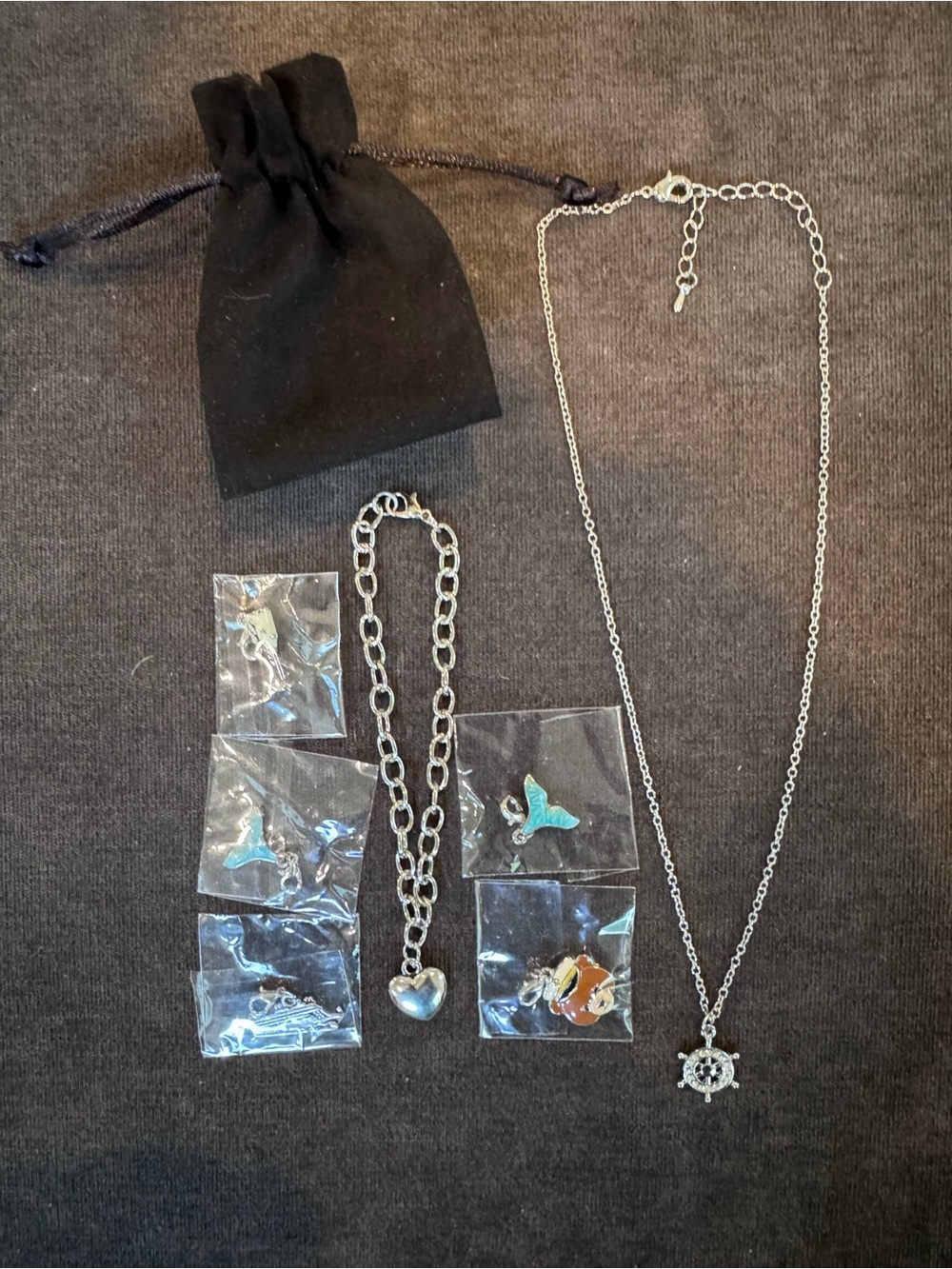 Effy Kids Silver-tone Charm Bracelet Set with 5 Charms and Nautical Necklace